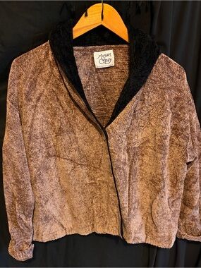 Margaret O'Leary Taupe Brown Knit Cardigan with Black Hood